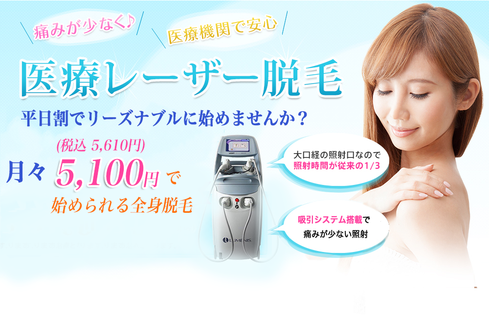 平日割でリーズナブルに始めませんか？月々5,610円から始められる全身脱毛